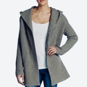 Vince Merino Wool Alpaca Camel Heavy Cardigan Sweater Hooded Charcoal Gray